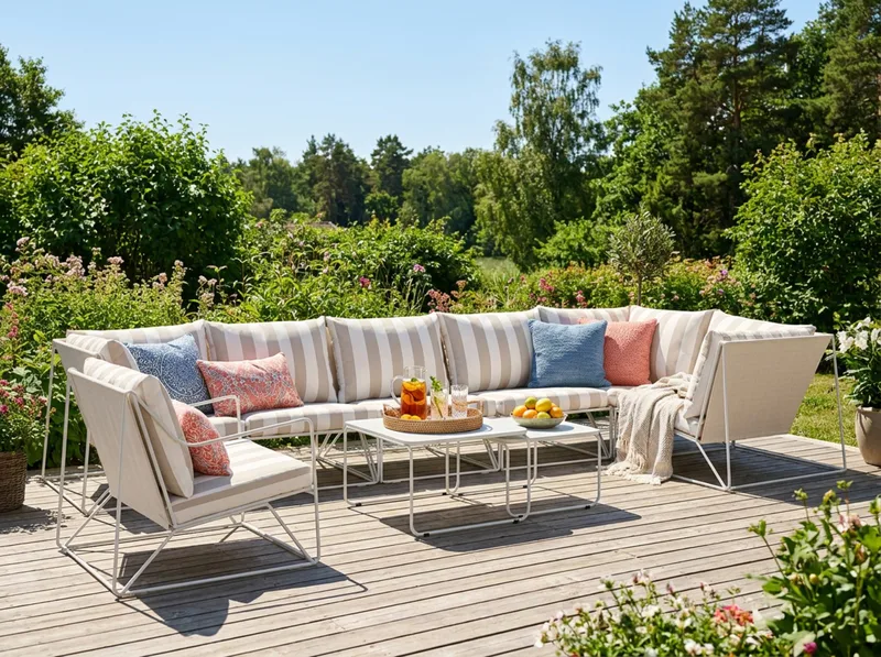 Usteryd utomhus hörnsoffa 7-sits vändbar med fåtölj - Beige/Striped - Trädgård & spabad - Utemiljö - Altan & terrass - Altanmöbler