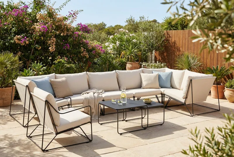 Usteryd utomhus hörnsoffa 7-sits vändbar med fåtölj - Svart/Beige - Utemöbler - Loungemöbler - Soffgrupp utomhus