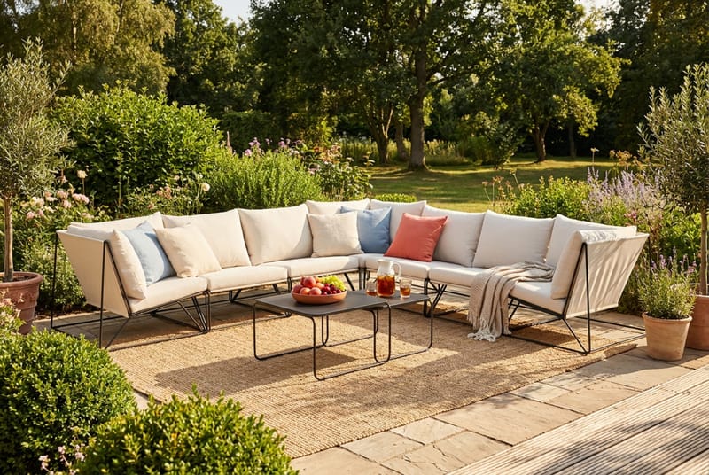 Usteryd utomhus hörnsoffa 7-sits vändbar - Svart/Beige - Utemöbler - Loungemöbler - Soffgrupp utomhus