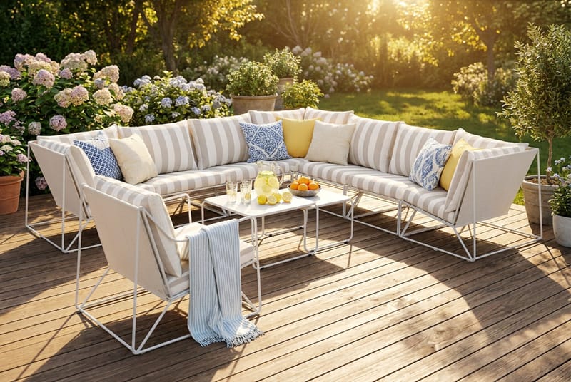 Usteryd utomhus hörnsoffa 8-sits vändbar med fåtölj - Beige/Striped - Trädgård & spabad - Utemiljö - Altan & terrass - Altanmöbler