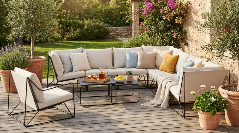 Usteryd utomhus hörnsoffa 8-sits vändbar med fåtölj - Svart/Beige - Utemöbler - Loungemöbler - Soffgrupp utomhus