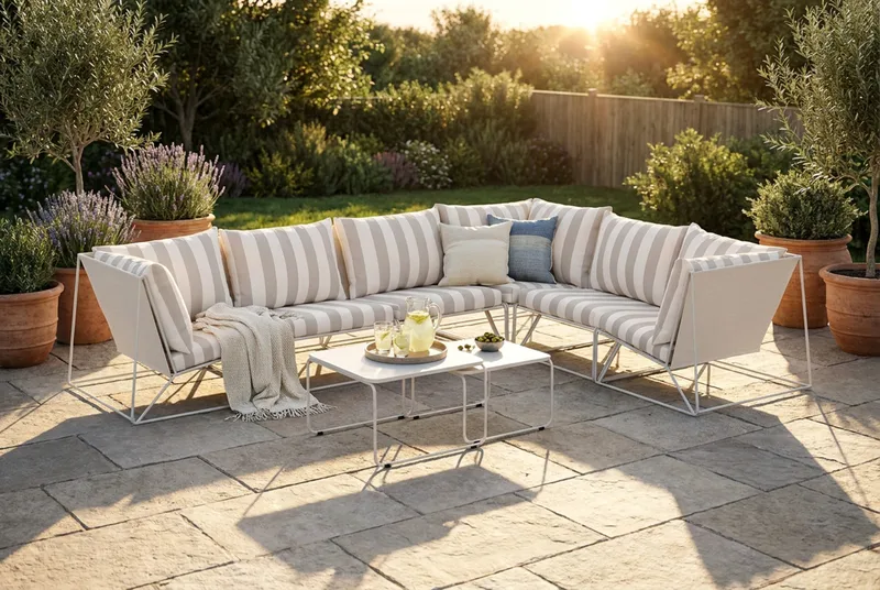 Usteryd utomhus L-soffa 6-sits vändbar - Beige/Striped - Utemöbler - Loungemöbler - Loungesoffa
