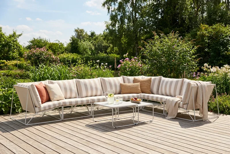 Usteryd utomhus L-soffa 7-sits vändbar - Beige/Striped - Utemöbler - Loungemöbler - Soffgrupp utomhus