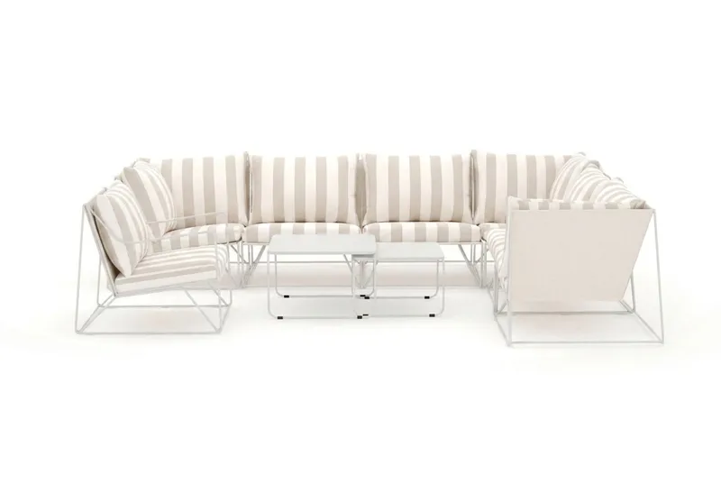 Usteryd utomhus L-soffa 7-sits vändbar med fåtölj - Beige/Striped - Utemöbler - Loungemöbler - Loungesoffa