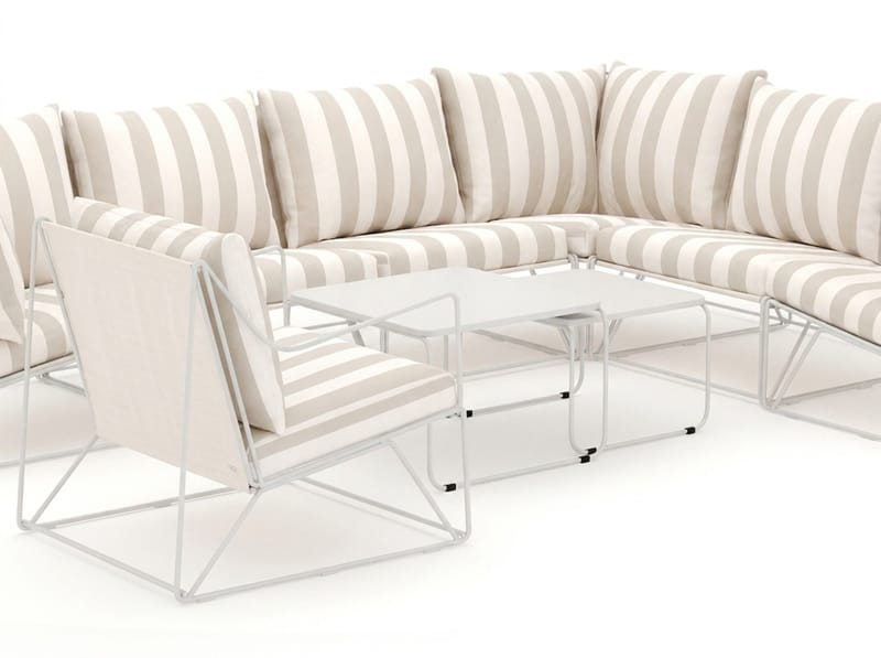 Usteryd utomhus L-soffa 7-sits vändbar med fåtölj - Beige/Striped - Utemöbler - Loungemöbler - Loungesoffa