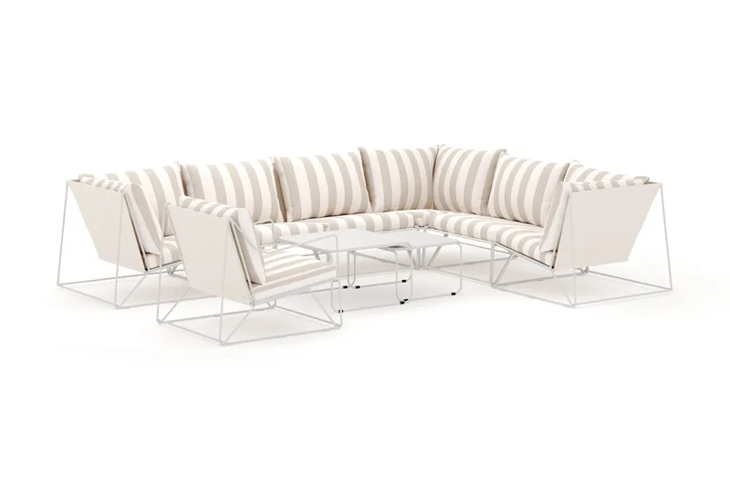 Usteryd utomhus L-soffa 7-sits vändbar med fåtölj - Beige/Striped - Utemöbler - Loungemöbler - Loungesoffa