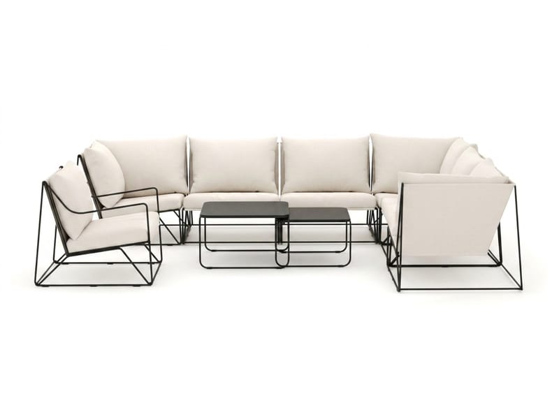 Usteryd utomhus L-soffa 7-sits vändbar med fåtölj - Svart/Beige - Utemöbler - Loungemöbler - Soffgrupp utomhus