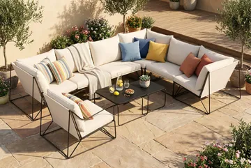 Usteryd utomhus L-soffa 7-sits vändbar med fåtölj - Svart/Beige - Utemöbler - Loungemöbler - Soffgrupp utomhus