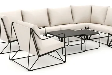 Usteryd utomhus L-soffa 7-sits vändbar med fåtölj - Svart/Beige - Utemöbler - Loungemöbler - Soffgrupp utomhus