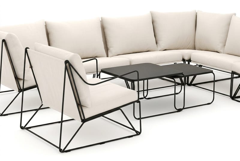 Usteryd utomhus L-soffa 7-sits vändbar med fåtölj - Svart/Beige - Utemöbler - Loungemöbler - Soffgrupp utomhus