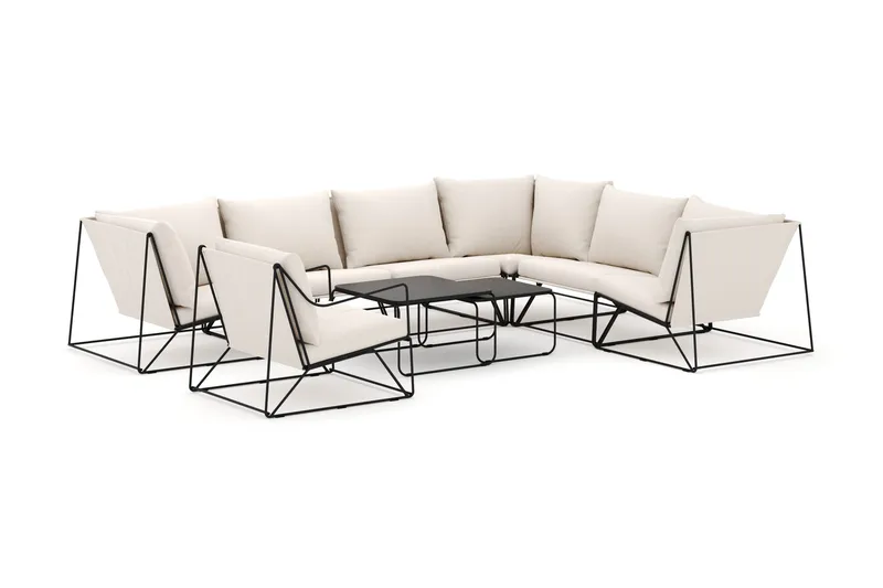 Usteryd utomhus L-soffa 7-sits vändbar med fåtölj, Svart/Beige