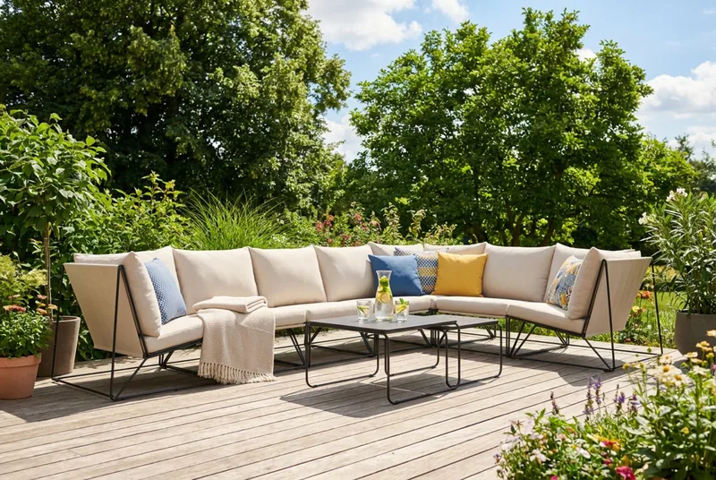 Usteryd utomhus L-soffa 7-sits vändbar - Svart/Beige - Utemöbler - Loungemöbler - Soffgrupp utomhus