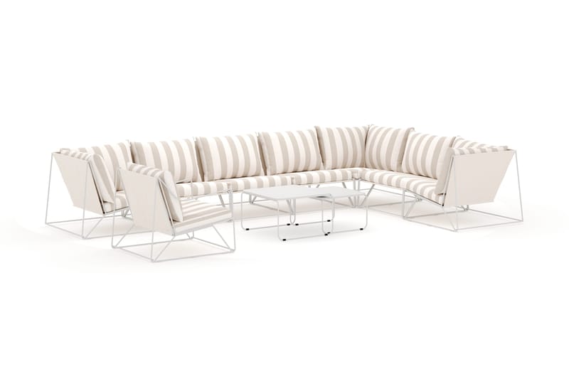 Usteryd utomhus L-soffa 8-sits vändbar med fåtölj - Beige/Striped - Utemöbler - Loungemöbler - Loungesoffa