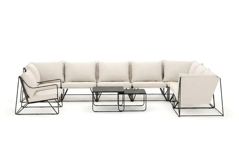 Usteryd utomhus L-soffa 8-sits vändbar med fåtölj - Svart/Beige - Utemöbler - Loungemöbler - Soffgrupp utomhus