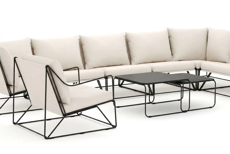 Usteryd utomhus L-soffa 8-sits vändbar med fåtölj - Svart/Beige - Utemöbler - Loungemöbler - Soffgrupp utomhus
