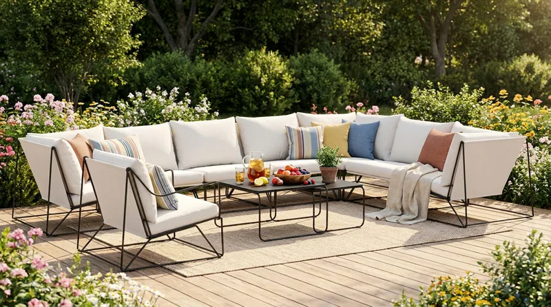 Usteryd utomhus L-soffa 8-sits vändbar med fåtölj - Svart/Beige - Utemöbler - Loungemöbler - Soffgrupp utomhus