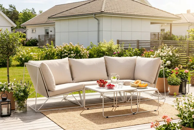 Usteryd utomhus rak 3-sits soffa - Beige/Beige - Utemöbler - Loungemöbler - Loungesoffa