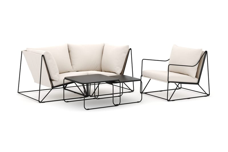 Usteryd utomhus rak 3-sits soffa med fåtölj - Svart/Beige - Utemöbler - Loungemöbler - Loungesoffa