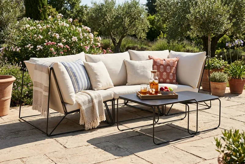 Usteryd utomhus rak 3-sits soffa - Svart/Beige - Utemöbler - Loungemöbler - Soffgrupp utomhus