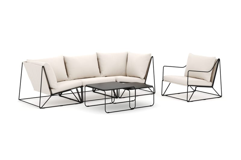 Usteryd utomhus rak 4-sits soffa med fåtölj - Svart/Beige - Utemöbler - Loungemöbler - Loungesoffa