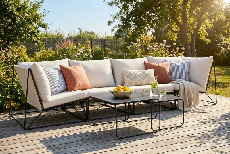 Usteryd utomhus rak 4-sits soffa - Svart/Beige - Utemöbler - Loungemöbler - Soffgrupp utomhus