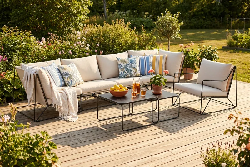 Usteryd utomhus rak 5-sits soffa med fåtölj - Svart/Beige - Utemöbler - Loungemöbler - Soffgrupp utomhus