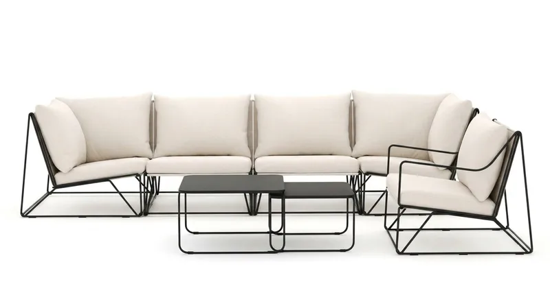 Usteryd utomhus rak 5-sits soffa med fåtölj - Svart/Beige - Utemöbler - Loungemöbler - Soffgrupp utomhus