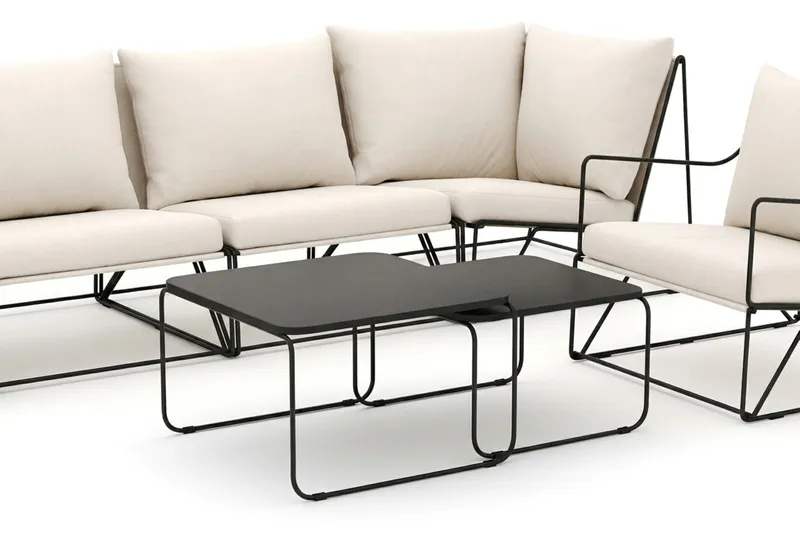 Usteryd utomhus rak 5-sits soffa med fåtölj - Svart/Beige - Utemöbler - Loungemöbler - Soffgrupp utomhus