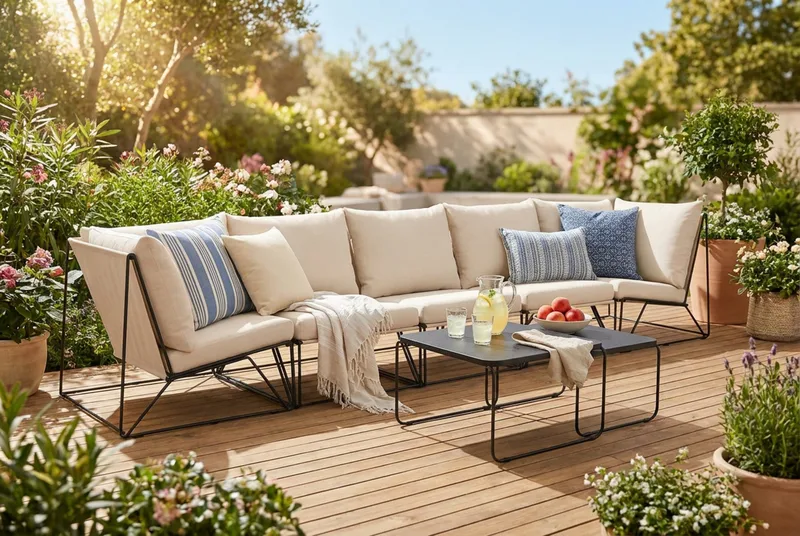 Usteryd utomhus rak 5-sits soffa - Svart/Beige - Utemöbler - Loungemöbler - Soffgrupp utomhus