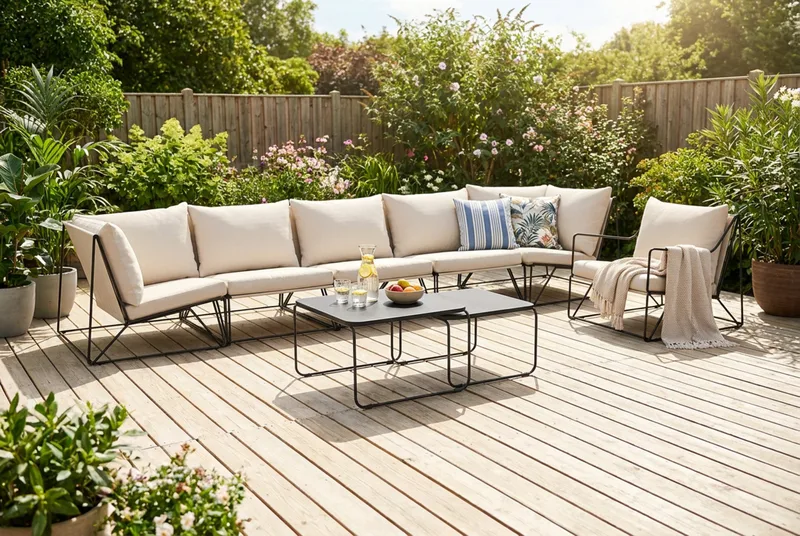 Usteryd utomhus rak 6-sits soffa med fåtölj - Svart/Beige - Utemöbler - Loungemöbler - Soffgrupp utomhus