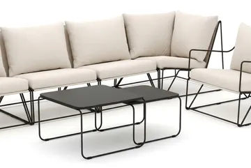 Usteryd utomhus rak 6-sits soffa med fåtölj - Svart/Beige - Utemöbler - Loungemöbler - Soffgrupp utomhus