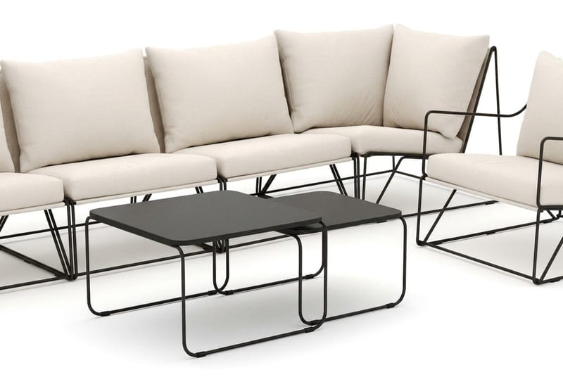 Usteryd utomhus rak 6-sits soffa med fåtölj - Svart/Beige - Utemöbler - Loungemöbler - Soffgrupp utomhus