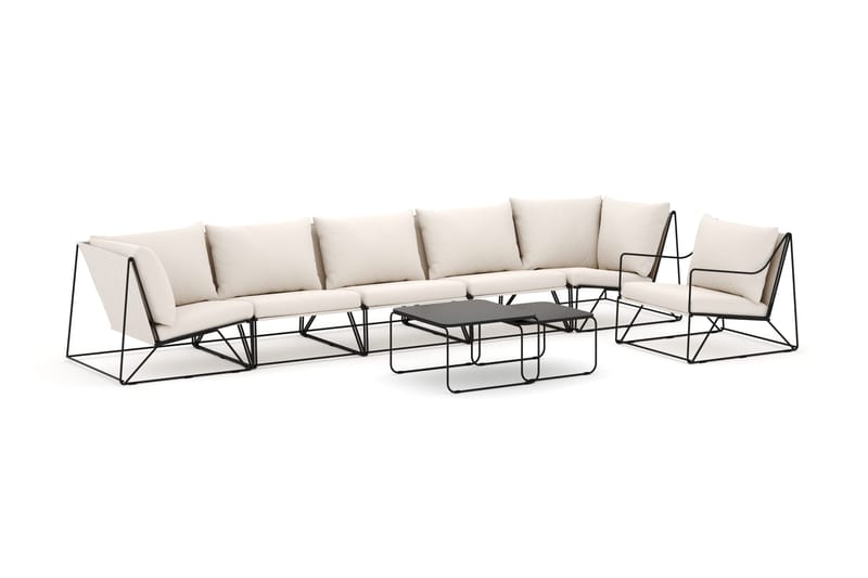 Usteryd utomhus rak 6-sits soffa med fåtölj - Svart/Beige - Utemöbler - Loungemöbler - Loungesoffa
