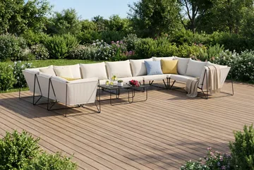 Usteryd utomhus U-soffa 10-sits med stängt avslut - Svart/Beige - Utemöbler - Loungemöbler - Soffgrupp utomhus