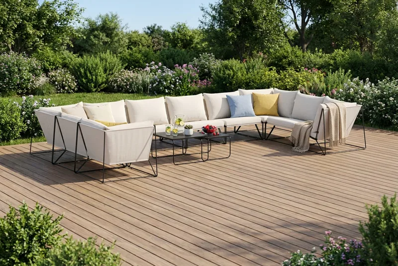 Usteryd utomhus U-soffa 10-sits med stängt avslut - Svart/Beige - Trädgård & spabad - Utemiljö - Altan & terrass - Altanmöbler