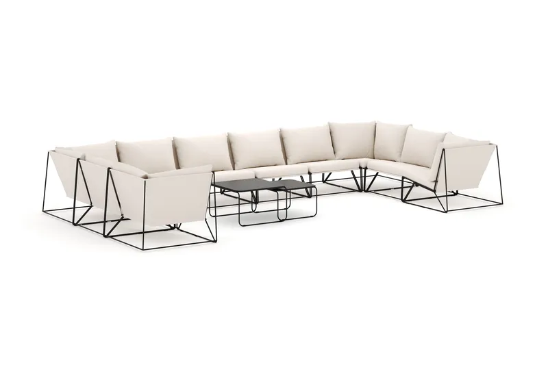 Usteryd utomhus U-soffa 10-sits med stängt avslut - Svart/Beige - Utemöbler - Loungemöbler - Loungesoffa