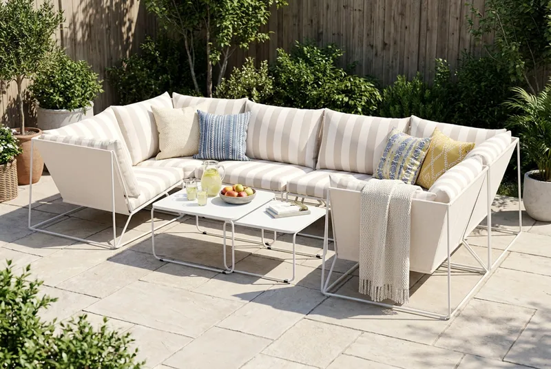Usteryd utomhus U-soffa 6-sits med stängt avslut - Beige/Striped - Trädgård & spabad - Utemiljö - Altan & terrass - Altanmöbler