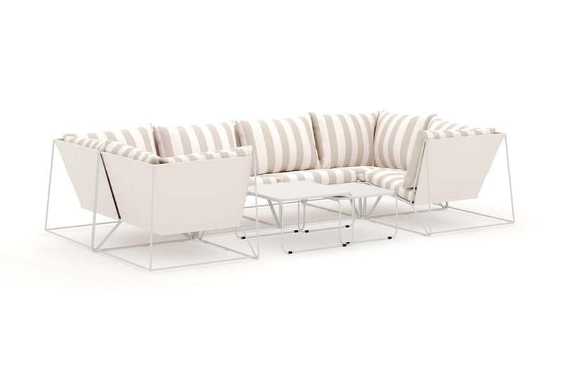 Usteryd utomhus U-soffa 6-sits med stängt avslut - Beige/Striped - Utemöbler - Loungemöbler - Loungesoffa