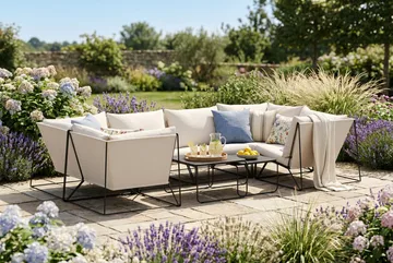 Usteryd utomhus U-soffa 6-sits med stängt avslut - Svart/Beige - Utemöbler - Loungemöbler - Soffgrupp utomhus