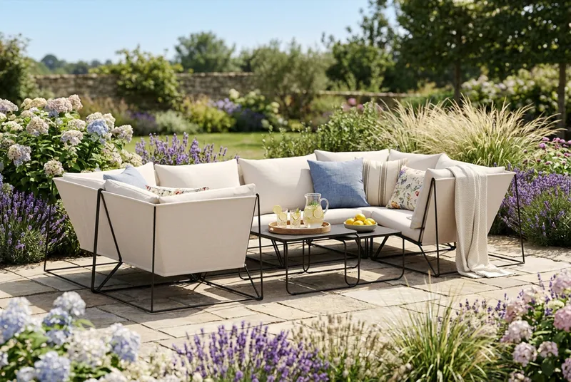 Usteryd utomhus U-soffa 6-sits med stängt avslut - Svart/Beige - Utemöbler - Loungemöbler - Soffgrupp utomhus