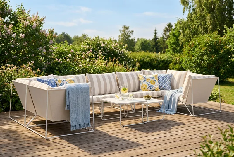 Usteryd utomhus U-soffa 7-sits med stängt avslut - Beige/Striped - Trädgård & spabad - Utemiljö - Altan & terrass - Altanmöbler