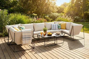 Usteryd utomhus U-soffa 7-sits med stängt avslut - Svart/Beige - Utemöbler - Loungemöbler - Soffgrupp utomhus