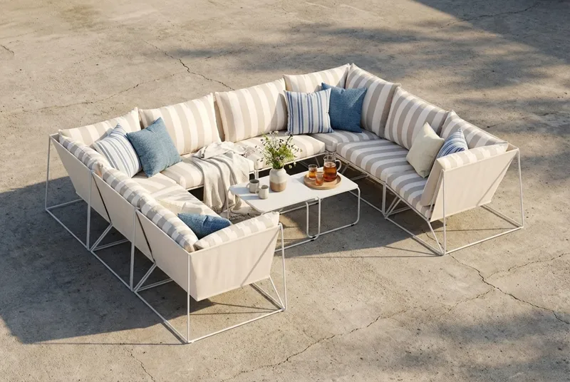 Usteryd utomhus U-soffa 8-sits med stängt avslut - Beige/Striped - Utemöbler - Loungemöbler - Loungesoffa