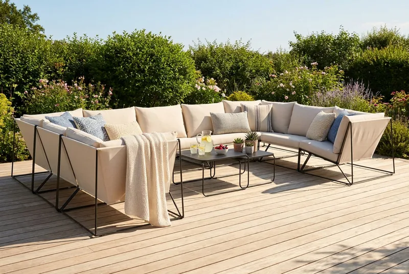 Usteryd utomhus U-soffa 9-sits med stängt avslut - Svart/Beige - Trädgård & spabad - Utemiljö - Altan & terrass - Altanmöbler