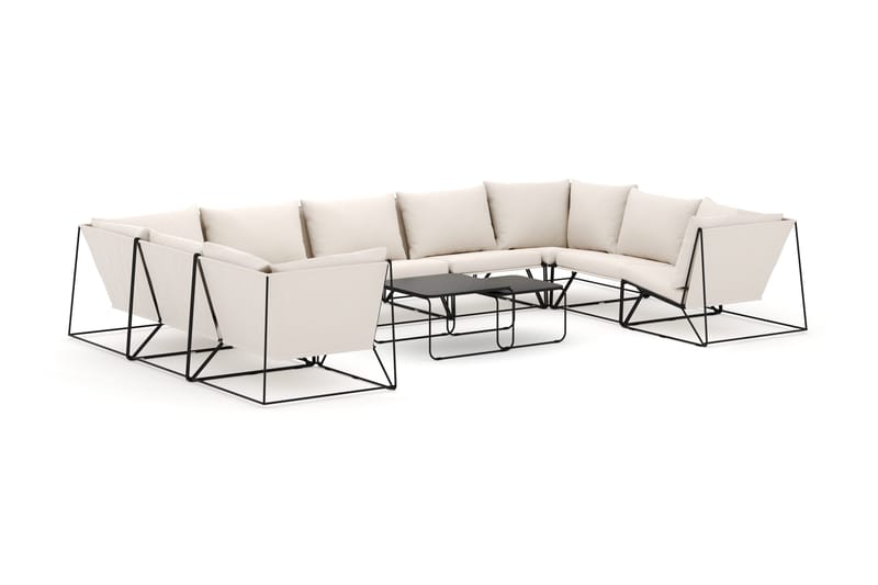 Usteryd utomhus U-soffa 9-sits med stängt avslut - Svart/Beige - Utemöbler - Loungemöbler - Loungesoffa