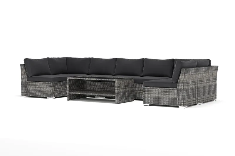 Wisconsin utomhus U-soffa 7-sits med öppet avslut - Grå - Utemöbler - Loungemöbler - Loungesoffa