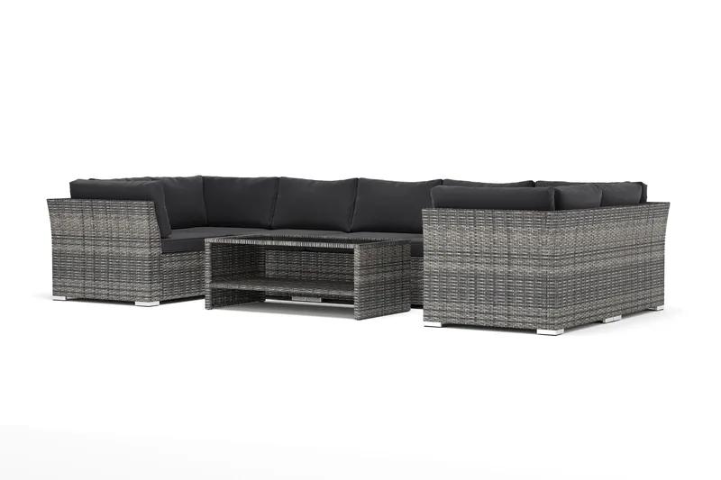 Wisconsin utomhus U-soffa 7-sits med stängt avslut - Grå - Utemöbler - Loungemöbler - Loungesoffa