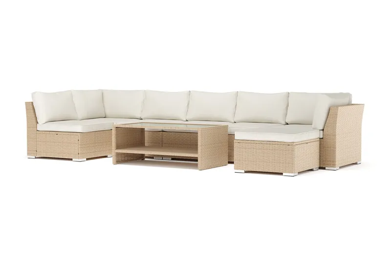 Wisconsin utomhus U-soffa 7-sits med vändbar divan - Beige - Utemöbler - Loungemöbler - Loungesoffa
