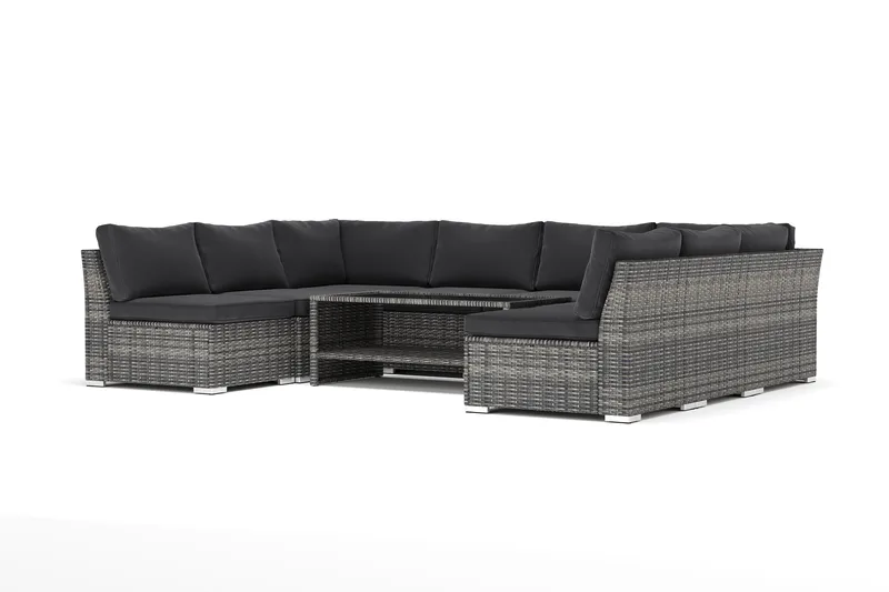 Wisconsin utomhus U-soffa 8-sits med öppet avslut - Grå - Utemöbler - Loungemöbler - Loungesoffa