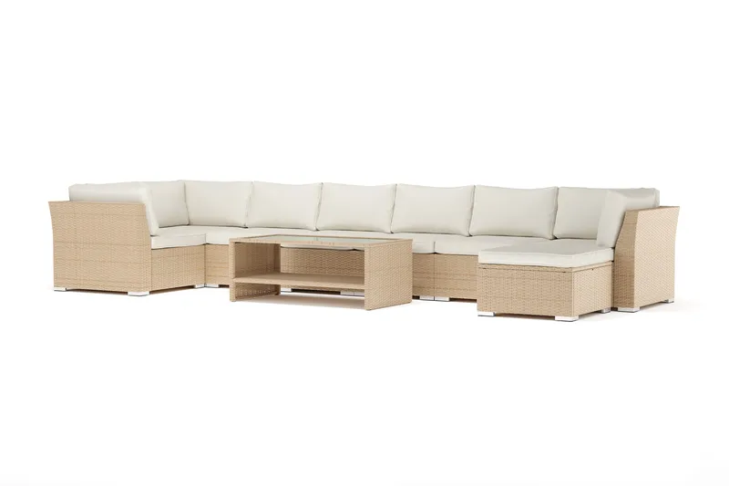 Wisconsin utomhus U-soffa 8-sits med vändbar divan - Beige - Utemöbler - Loungemöbler - Loungesoffa